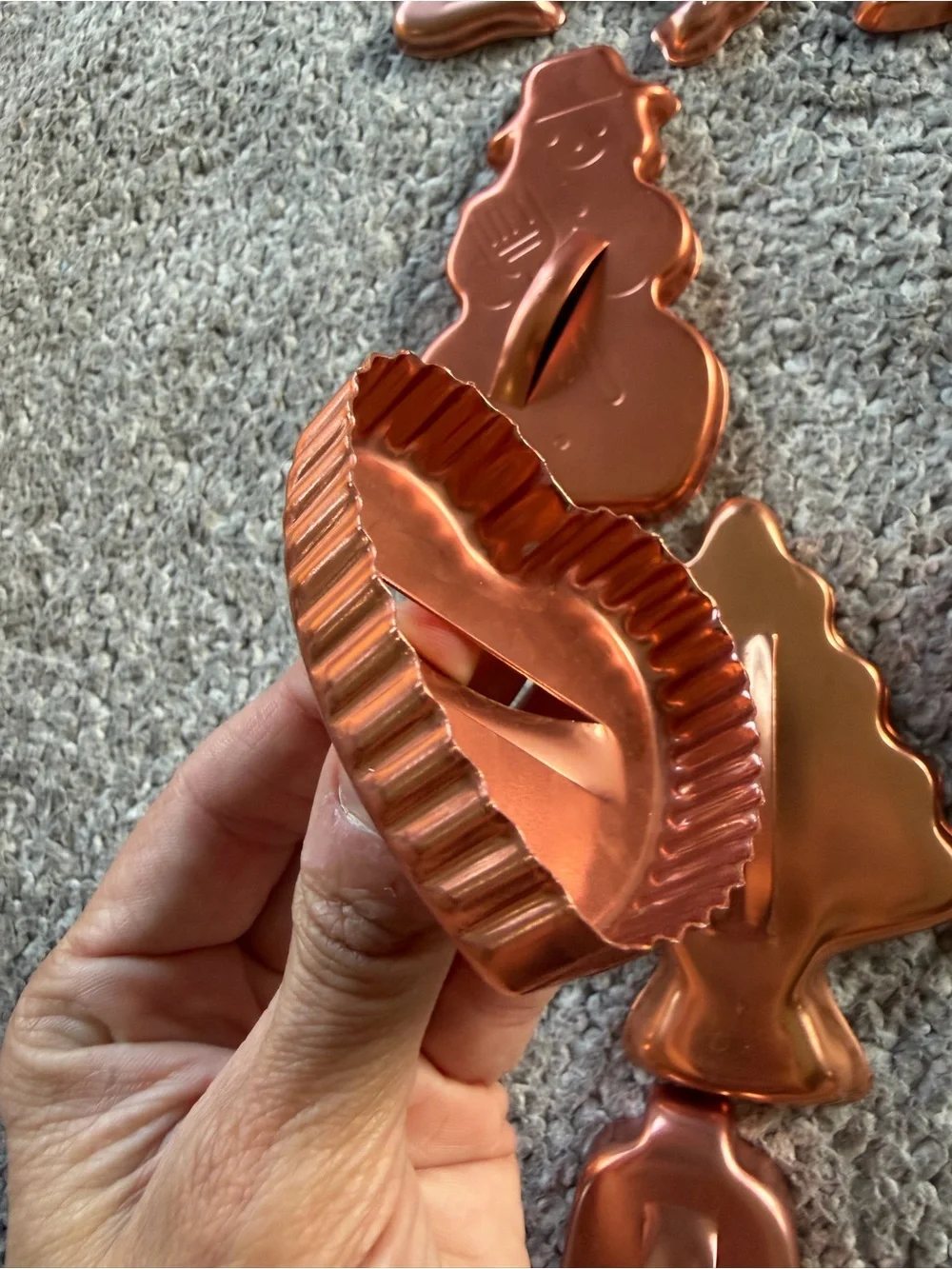 Vintage Copper Cookie Cutters Set with Yellow Case